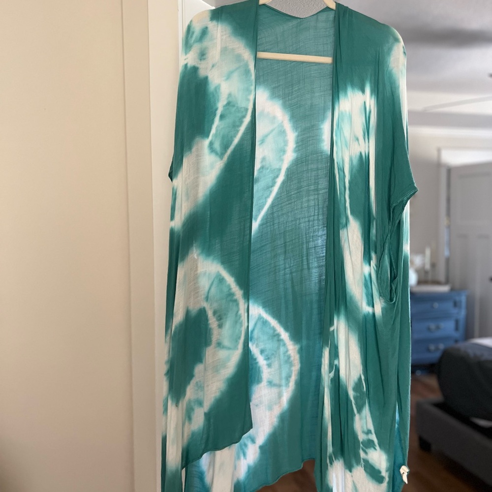 Vici Teal and White Tie-Dye Swim Coverup